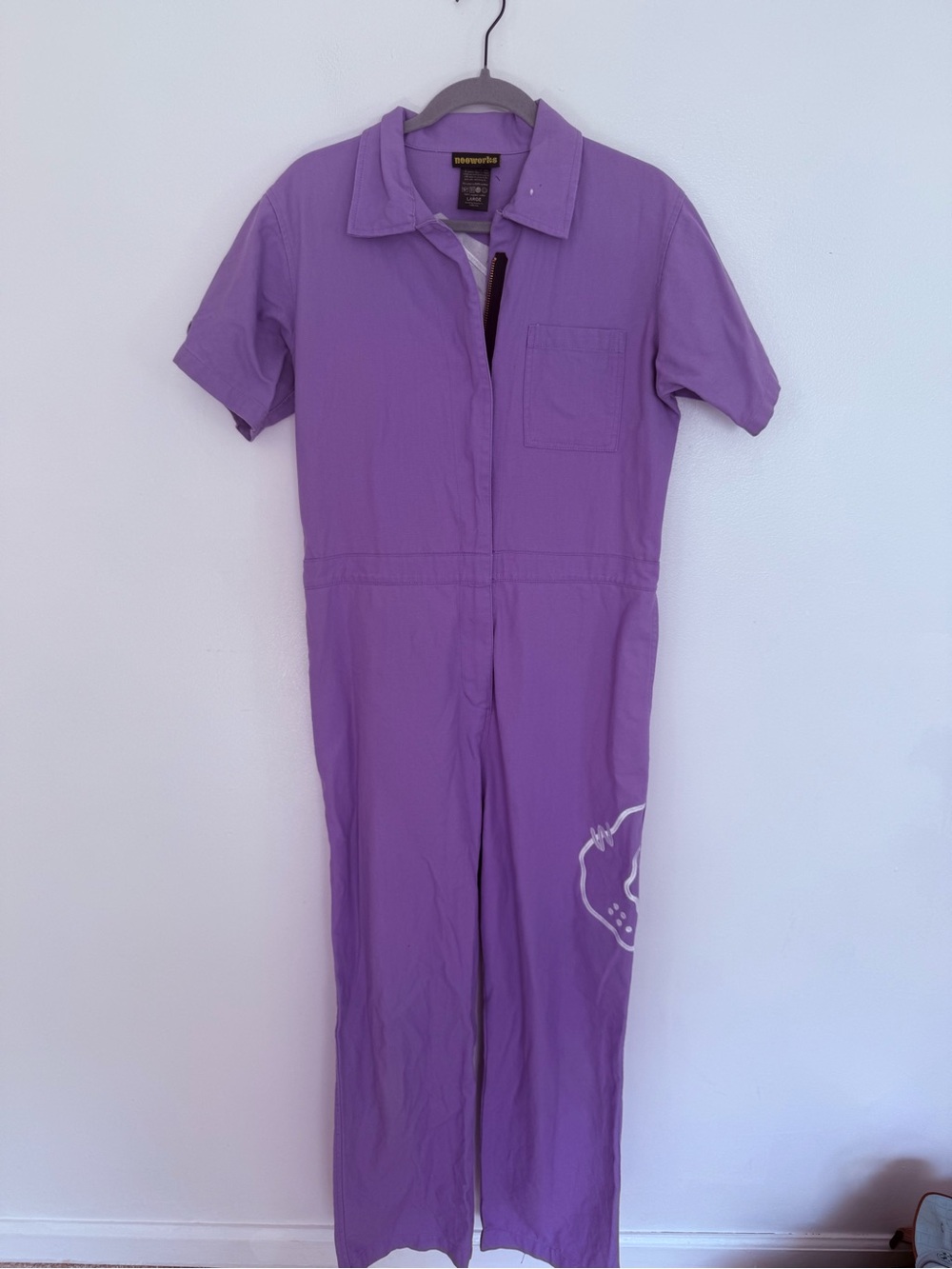 Nooworks Jumpsuit Short Sleeve Utility Embroidered in Lavender Purple - Picture 2 of 6